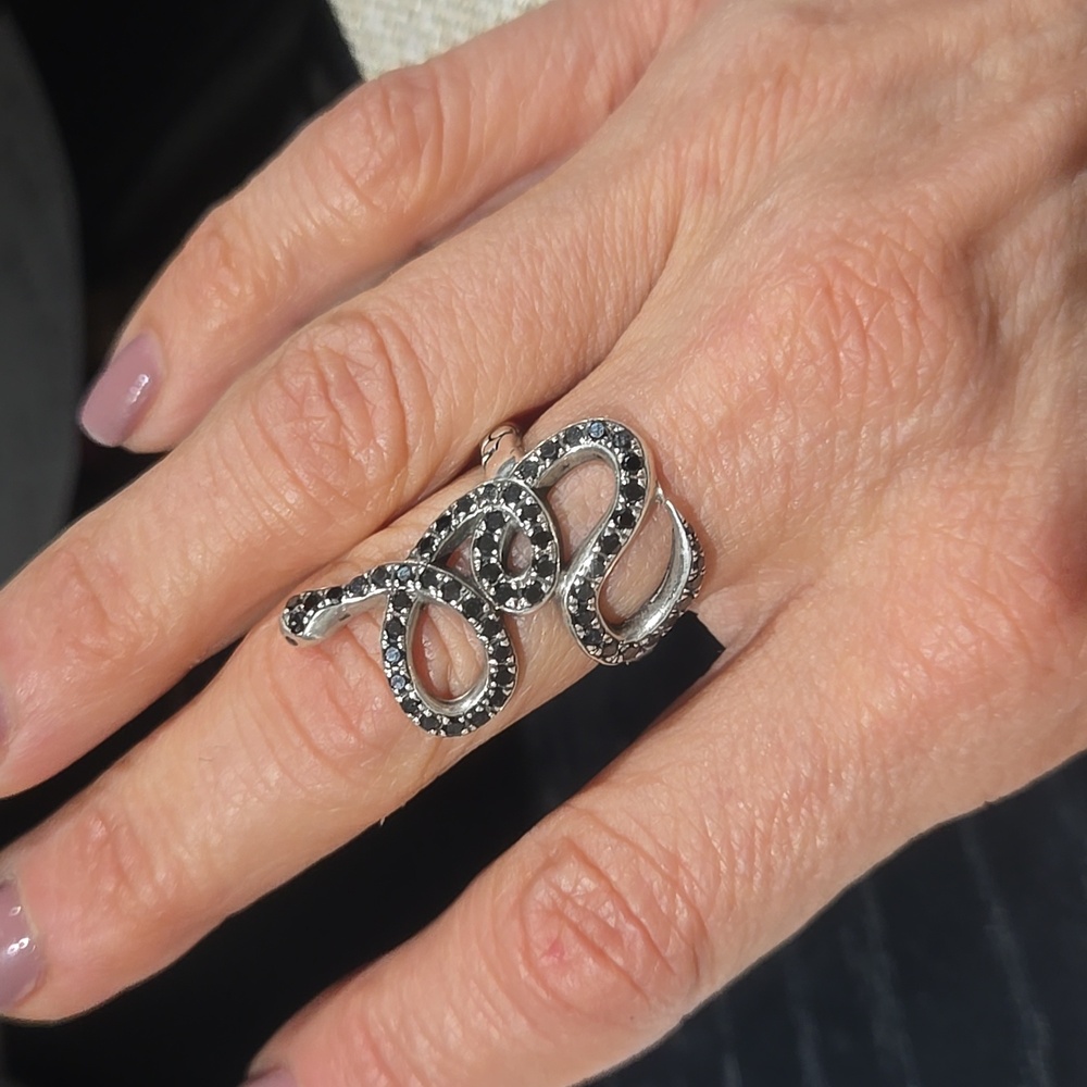 Versani Silver Black Diamond Snake Ring